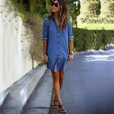 2019 New Brand arrival Women's Blue Mini Dress Jeans Denim T-Shirt Long Sleeve Casual Solid Hot Sale Loose Shirt Mini Dress