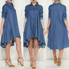 2019 New Brand arrival Women's Blue Mini Dress Jeans Denim T-Shirt Long Sleeve Casual Solid Hot Sale Loose Shirt Mini Dress