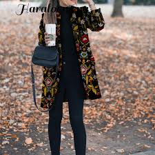 Coat Female 2019 Autumn Winter Flower Print Pattern Coats Long Sleeve Vintage Coat Casual Women Slim Coat Jacket Female Outwear