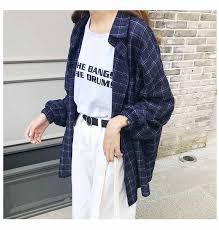 2019 New Woman Vent Vintage Plaid Shirt Single Breasted Turn down Collar Cotton Long Sleeve Button Feminina Sales T8D512Z