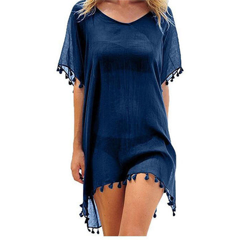 2019 New Chiffon Tassels Beach Wear Women Swimsuit Cover Up Swimwear Bathing Suits Summer Mini Dress Loose Solid Pareo Cover Ups