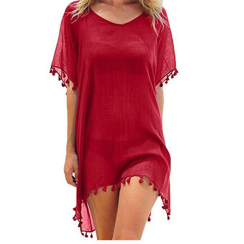 2019 New Chiffon Tassels Beach Wear Women Swimsuit Cover Up Swimwear Bathing Suits Summer Mini Dress Loose Solid Pareo Cover Ups