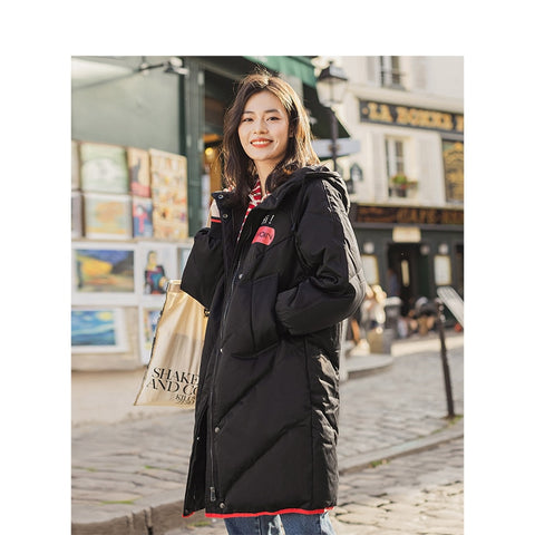 INMAN Hooded Printing Leisure Ladies Female Girl Winter Long Duck Down Leather Warm Coat Women Jackets Fashion Overcoat