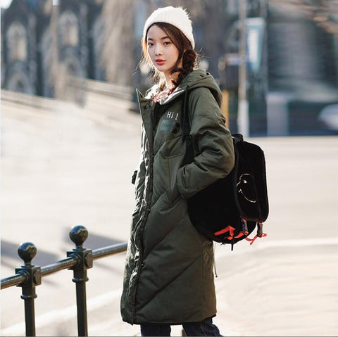 INMAN Hooded Printing Leisure Ladies Female Girl Winter Long Duck Down Leather Warm Coat Women Jackets Fashion Overcoat