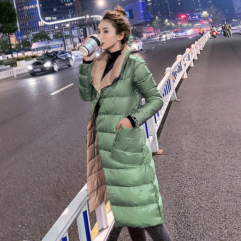 Double Sided Women's Down Jacket Long Winter Turtleneck White Duck Down Coat Female Double Breasted Plus size Warm Plaid Parkas