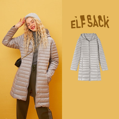 ELFSACK Ultra Light 80% White Duck Down Coat Women Solid Color Short Thin Jacket Autumn Winter 2019 Warm Slim Outwear Clothing