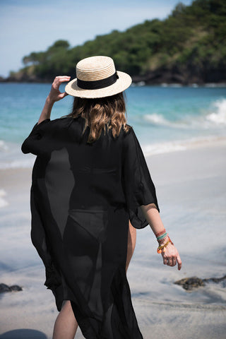 Hirigin Beach Dress 2019 Summer Pure Color Long Sleeve Women Bikini Cover Up Beach Long Dress Kaftan Beachwear Swimwear
