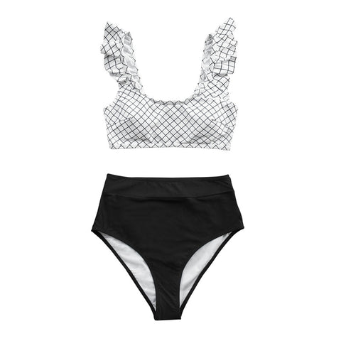 CUPSHE Black and White Windowpane Plaid High-waisted Bikini Sets Sexy Swimsuit Two Pieces Swimwear Women 2020 Beach Bathing Suit