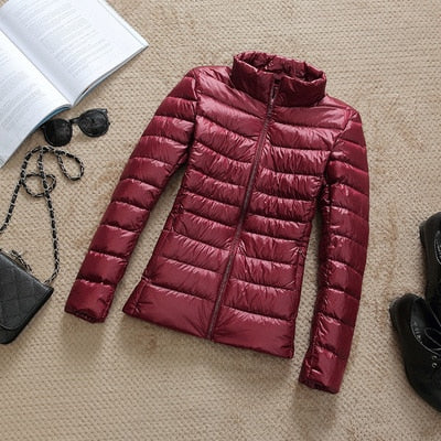 Down Parka Women Ultra-light Thin Down Jacket 2019 Autumn Winter Slim Short Hooded Warm White Duck Down Coat Women's Outerwear