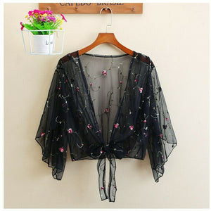 2019 Women Long Sleeve Beach Cover Up Bathing Suit Swimsuit Floral Tops Cardigan Thin Coat Casual Party Outwear Blouse Cover Up