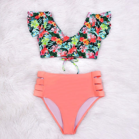 High Waist Bikini Set Swimwear Women Swimsuit Sexy Push Up Biquini Ruffle Bikinis Floral Printed Feminino 2020 Bathing Suit