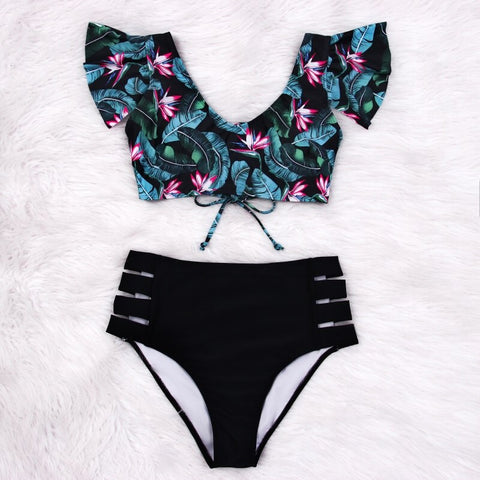 High Waist Bikini Set Swimwear Women Swimsuit Sexy Push Up Biquini Ruffle Bikinis Floral Printed Feminino 2020 Bathing Suit