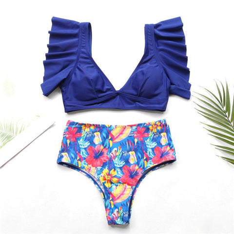 High Waist Bikini Set Swimwear Women Swimsuit Sexy Push Up Biquini Ruffle Bikinis Floral Printed Feminino 2020 Bathing Suit