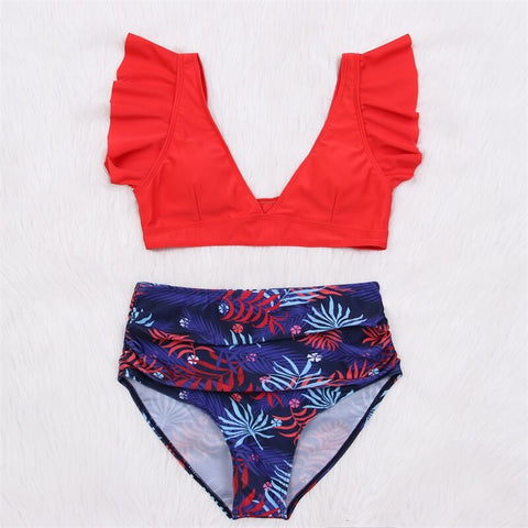 High Waist Bikini Set Swimwear Women Swimsuit Sexy Push Up Biquini Ruffle Bikinis Floral Printed Feminino 2020 Bathing Suit