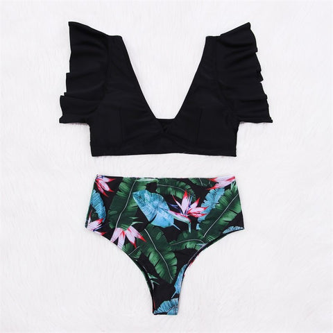 High Waist Bikini Set Swimwear Women Swimsuit Sexy Push Up Biquini Ruffle Bikinis Floral Printed Feminino 2020 Bathing Suit