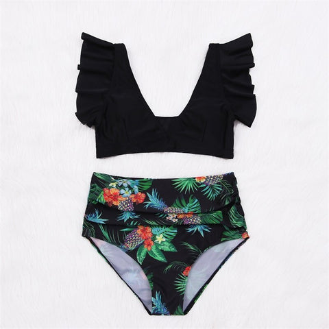 High Waist Bikini Set Swimwear Women Swimsuit Sexy Push Up Biquini Ruffle Bikinis Floral Printed Feminino 2020 Bathing Suit