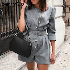 BerryGo Button blazer winter jumpsuit women overalls Office ladies jumpsuits rompers Female short one piece autumn work playsuit