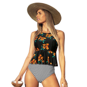 CUPSHE Black Floral Halter Tankini High-Waisted Set Sexy Bikinis Swimsuit Two Pieces Swimwear Women 2020 Beach Bathing Suits