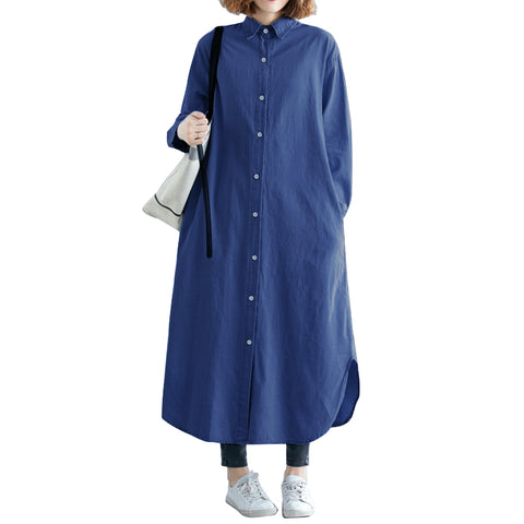 2019 ZANZEA Women Long Shirts Dress Office Lady Work Dresses Casual Solid Lapel Vestidos Cotton Tunic Shirt Robe Femme Dresses