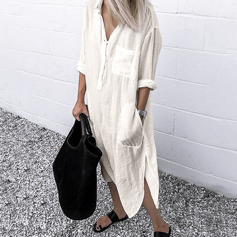 2019 ZANZEA Women Long Shirts Dress Office Lady Work Dresses Casual Solid Lapel Vestidos Cotton Tunic Shirt Robe Femme Dresses