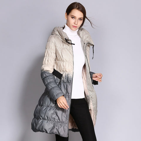 COUTUDI 2018 Winter Down Coat Women Parka Female Long Duck Down Padded Jacket Down Parka Hit Color High Quality Women's Clothing