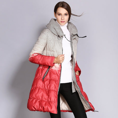 COUTUDI 2018 Winter Down Coat Women Parka Female Long Duck Down Padded Jacket Down Parka Hit Color High Quality Women's Clothing