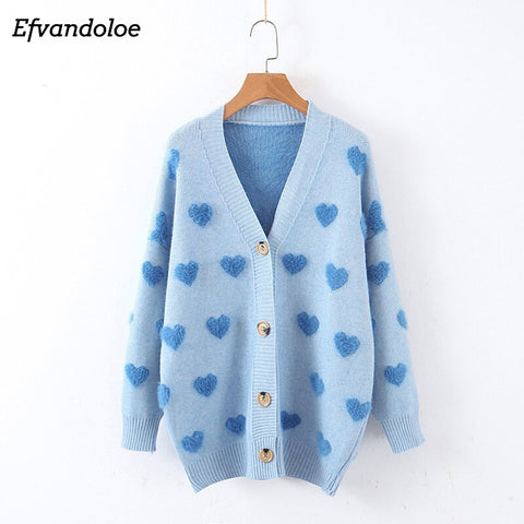 Efvandoloe Autumn Women Sweater 2019 Cardigans Heart decoration V Neck kardigan Pull Sweter