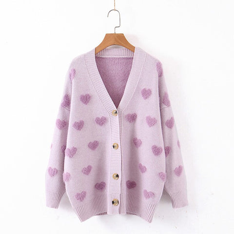 Efvandoloe Autumn Women Sweater 2019 Cardigans Heart decoration V Neck kardigan Pull Sweter