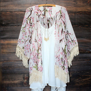 Chiffon Beach Cover up 2017 Printing Swimwear Ladies Walk on Cape Pareos Robe de Plage Tunic Women Long Tassel Cardigan Feminino