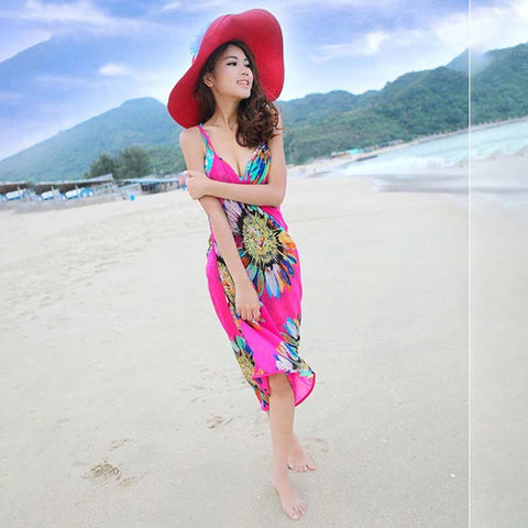 2020 Beach Cover Up Floral Backless Bikini Cover Up Thin Sexy Swimwear Women Robe De Plage Beach Bathing Suit Cover Ups YC937456